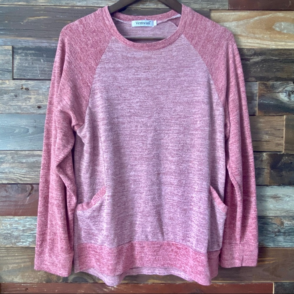 Vemvan large pink long sleeve shirt with pockets